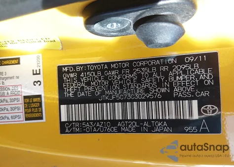 2012 Scion Tc Release Series 7.0 from USA, damaged, VIN JTKJF5C73C3029576